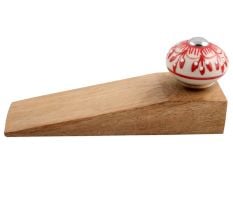 Red Zinnia Flower Ceramic Wooden Door Stopper